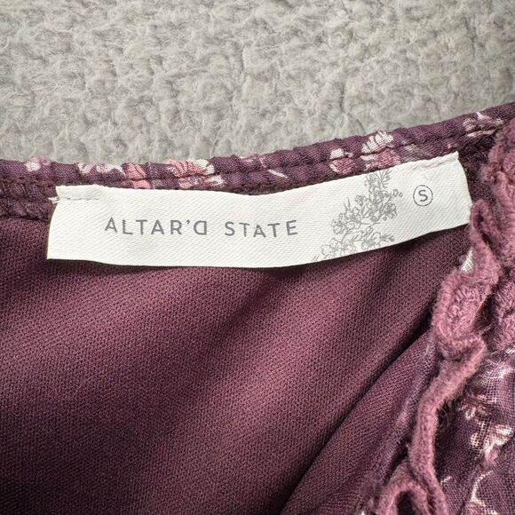 Altar’d State Floral Boho Cottagecore Mini Dress Purple Wine Long Sleeve Small - Picture 8 of 12